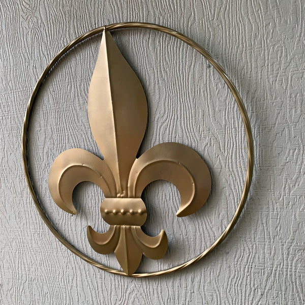 24" GOLD FLEUR DE LIS METAL SIGN WESTERN HOME DECOR HANDMADE NEW