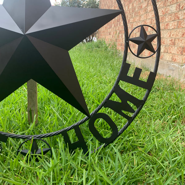 HOME SWEET HOME BARN STAR 24",32",36" RUSTIC BLACK METAL LONE STAR WESTERN HOME DECOR HANDMADE NEW #EH10549