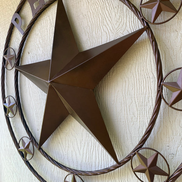 PEREZ CUSTOM STAR NAME BARN METAL STAR 3d TWISTED ROPE RING WESTERN HOME DECOR RUSTIC  BRONZE HANDMADE 24",32",34",36",40",42",44",46",50"