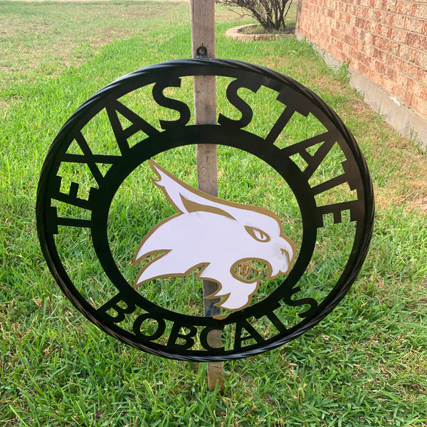 12",18",24",32",36" TEXAS STATE BOBCATS GOLD & WHITE CUSTOM METAL VINTAGE CRAFT TEAM SIGN WESTERN HOME DECOR HANDMADE