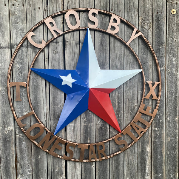 CROSBY LONESTAR STATE STYLE CUSTOM NAME STAR WITH TWISTED ROPE RING METAL WALL ART WESTERN HOME DECOR HANDMADE