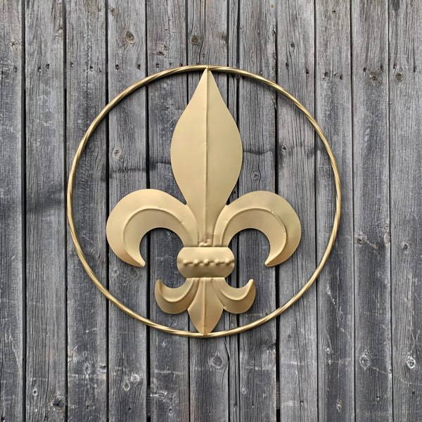 24" GOLD FLEUR DE LIS METAL SIGN WESTERN HOME DECOR HANDMADE NEW