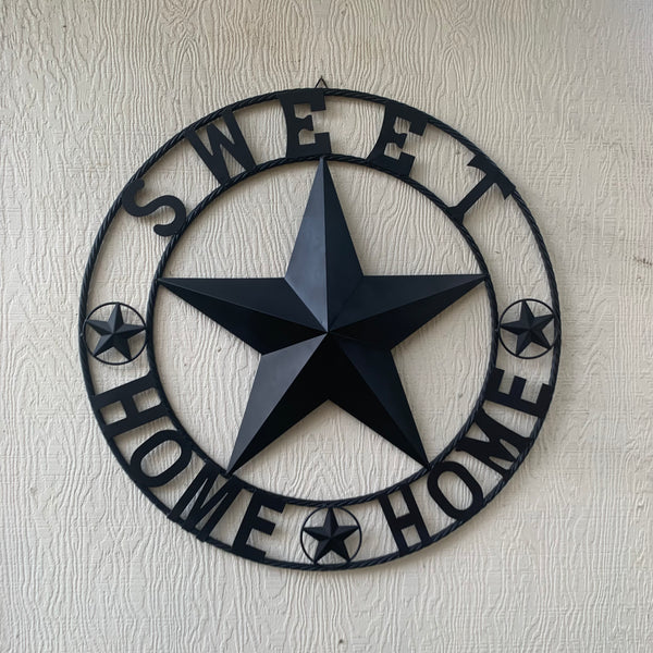 HOME SWEET HOME BARN STAR 24",32",36" RUSTIC BLACK METAL LONE STAR WESTERN HOME DECOR HANDMADE NEW #EH10549