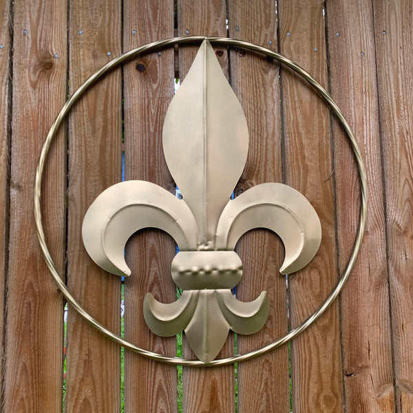 24" GOLD FLEUR DE LIS METAL SIGN WESTERN HOME DECOR HANDMADE NEW