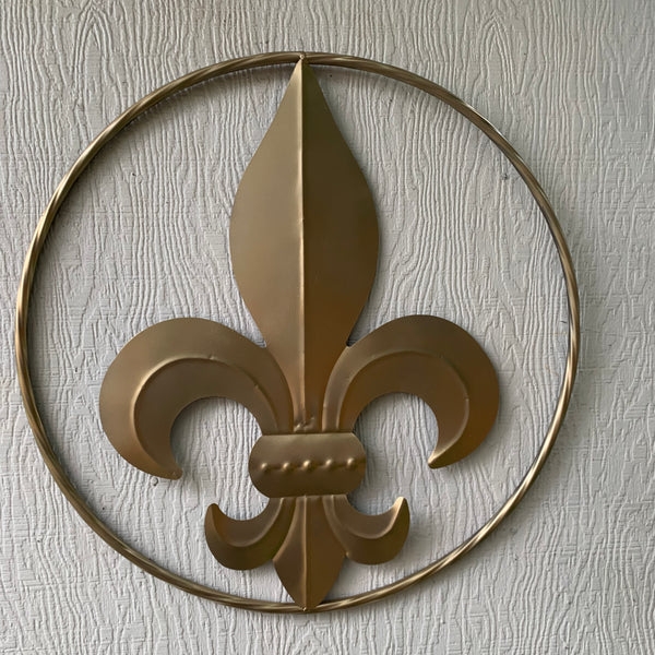 24" GOLD FLEUR DE LIS METAL SIGN WESTERN HOME DECOR HANDMADE NEW