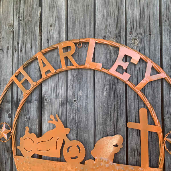 24",32" HARLEY DAVIDSON ORANGE CUSTOM METAL VINTAGE CRAFT SIGN WESTERN HOME DECOR HANDMADE