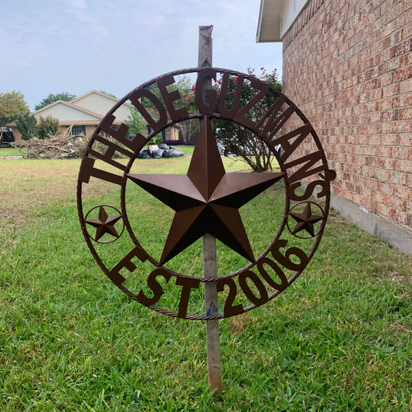 GUZMAN STYLE CUSTOM STAR NAME BARN METAL STAR 3d TWISTED ROPE RING WESTERN HOME DECOR RUSTIC  BRONZE HANDMADE 24",32",34",36",40",42",44",46",50"