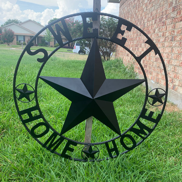 HOME SWEET HOME BARN STAR 24",32",36" RUSTIC BLACK METAL LONE STAR WESTERN HOME DECOR HANDMADE NEW #EH10549