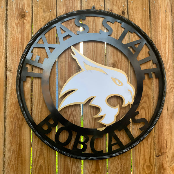 12",18",24",32",36" TEXAS STATE BOBCATS GOLD & WHITE CUSTOM METAL VINTAGE CRAFT TEAM SIGN WESTERN HOME DECOR HANDMADE