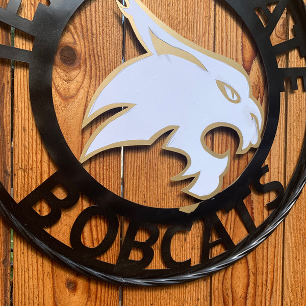 12",18",24",32",36" TEXAS STATE BOBCATS GOLD & WHITE CUSTOM METAL VINTAGE CRAFT TEAM SIGN WESTERN HOME DECOR HANDMADE