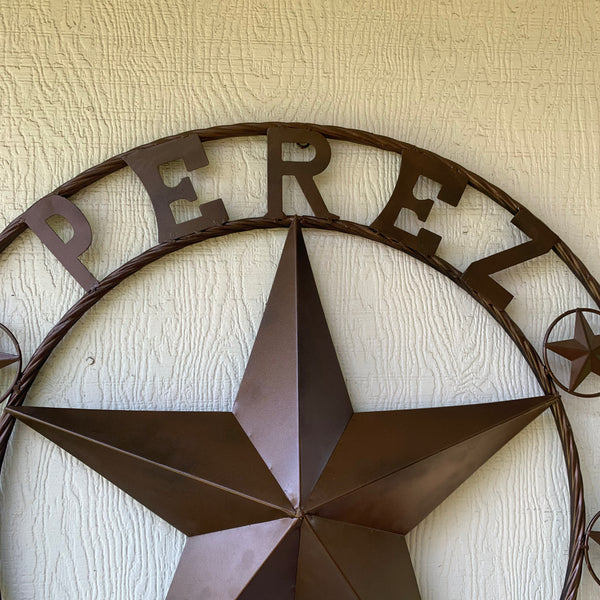 PEREZ CUSTOM STAR NAME BARN METAL STAR 3d TWISTED ROPE RING WESTERN HOME DECOR RUSTIC  BRONZE HANDMADE 24",32",34",36",40",42",44",46",50"