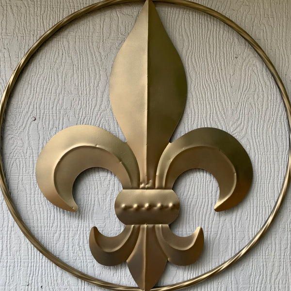 24" GOLD FLEUR DE LIS METAL SIGN WESTERN HOME DECOR HANDMADE NEW