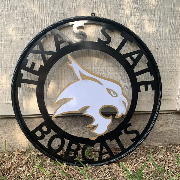 12",18",24",32",36" TEXAS STATE BOBCATS GOLD & WHITE CUSTOM METAL VINTAGE CRAFT TEAM SIGN WESTERN HOME DECOR HANDMADE