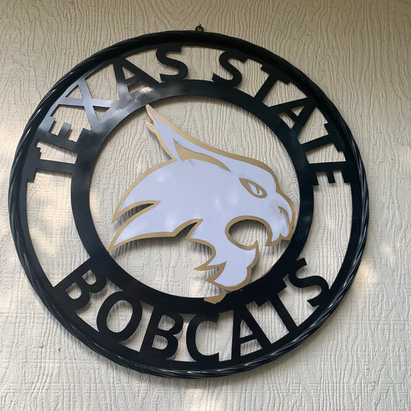 12",18",24",32",36" TEXAS STATE BOBCATS GOLD & WHITE CUSTOM METAL VINTAGE CRAFT TEAM SIGN WESTERN HOME DECOR HANDMADE