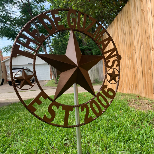 GUZMAN STYLE CUSTOM STAR NAME BARN METAL STAR 3d TWISTED ROPE RING WESTERN HOME DECOR RUSTIC  BRONZE HANDMADE 24",32",34",36",40",42",44",46",50"