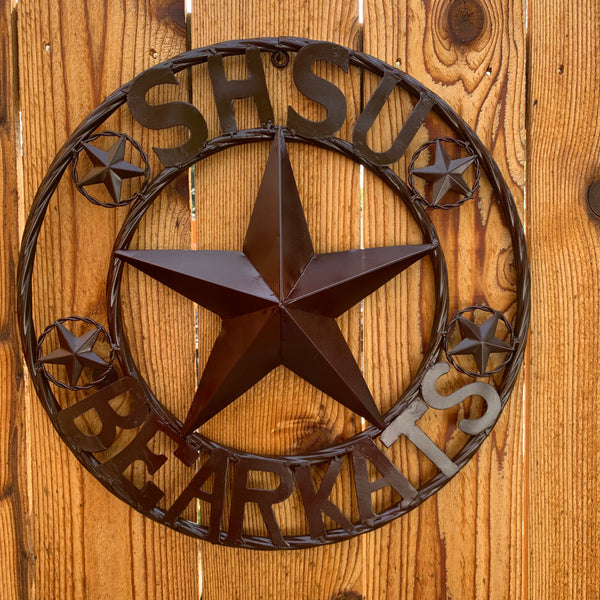 18" SHSU SAM HOUSTON BEARKATS RUSTIC BRONZE COPPER METAL CUSTOM VINTAGE CRAFT RUSTIC BROWN TEAM STAR HANDMADE