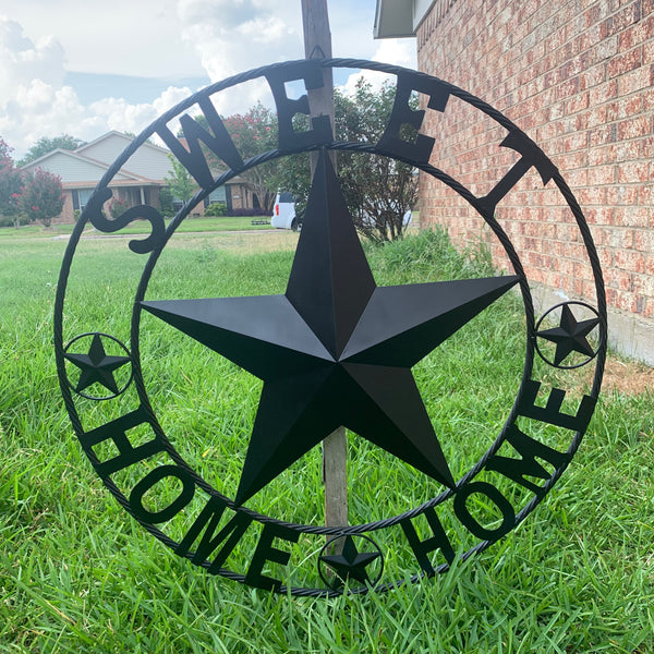 HOME SWEET HOME BARN STAR 24",32",36" RUSTIC BLACK METAL LONE STAR WESTERN HOME DECOR HANDMADE NEW #EH10549