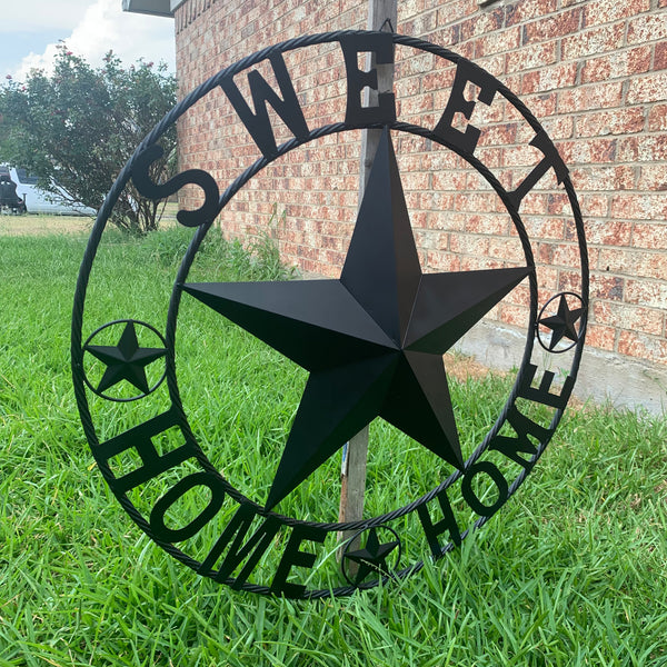 HOME SWEET HOME BARN STAR 24",32",36" RUSTIC BLACK METAL LONE STAR WESTERN HOME DECOR HANDMADE NEW #EH10549