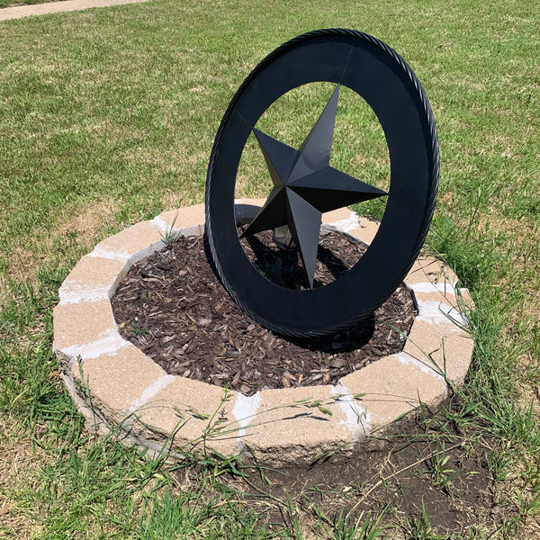36" RUSTIC BLACK LONE STAR WIDE BAND RING TWISTED ROPE RING 3d METAL STAR WALL ART WESTERN HOME DECOR HANDMADE NEW #EH11879