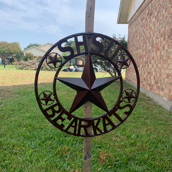 18" SHSU SAM HOUSTON BEARKATS RUSTIC BRONZE COPPER METAL CUSTOM VINTAGE CRAFT RUSTIC BROWN TEAM STAR HANDMADE