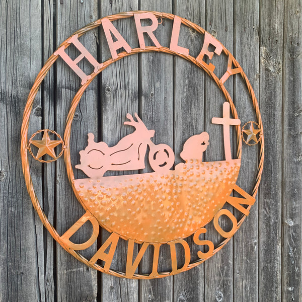 24",32" HARLEY DAVIDSON ORANGE CUSTOM METAL VINTAGE CRAFT SIGN WESTERN HOME DECOR HANDMADE