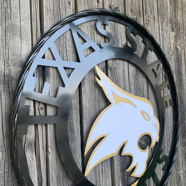 12",18",24",32",36" TEXAS STATE BOBCATS GOLD & WHITE CUSTOM METAL VINTAGE CRAFT TEAM SIGN WESTERN HOME DECOR HANDMADE