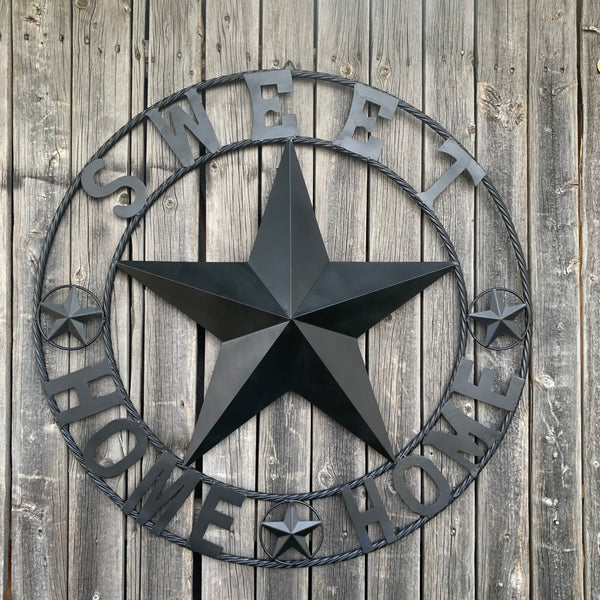 HOME SWEET HOME BARN STAR 24",32",36" RUSTIC BLACK METAL LONE STAR WESTERN HOME DECOR HANDMADE NEW #EH10549