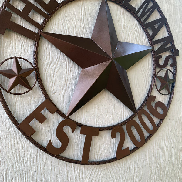 GUZMAN STYLE CUSTOM STAR NAME BARN METAL STAR 3d TWISTED ROPE RING WESTERN HOME DECOR RUSTIC  BRONZE HANDMADE 24",32",34",36",40",42",44",46",50"