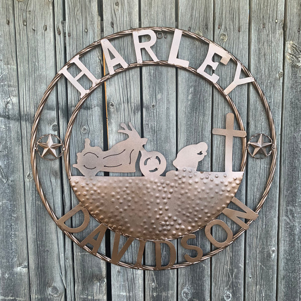 24",32" HARLEY DAVIDSON CUSTOM METAL VINTAGE CRAFT SIGN WESTERN HOME DECOR RUSTIC BRONZE HANDMADE