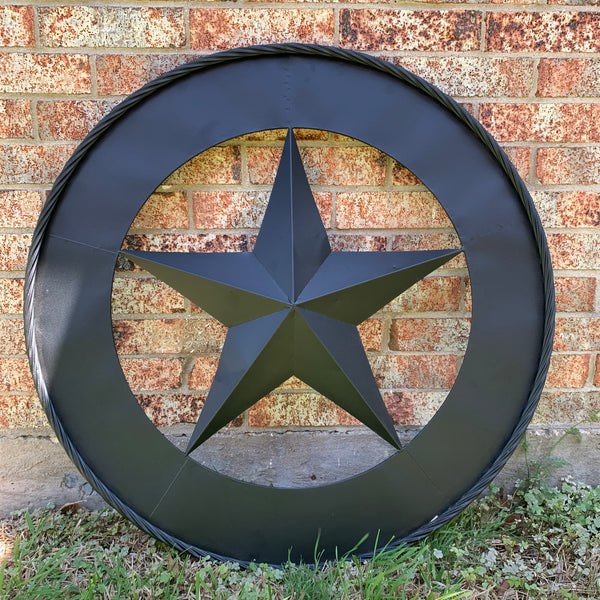 36" RUSTIC BLACK LONE STAR WIDE BAND RING TWISTED ROPE RING METAL STAR WALL ART WESTERN HOME DECOR HANDMADE NEW