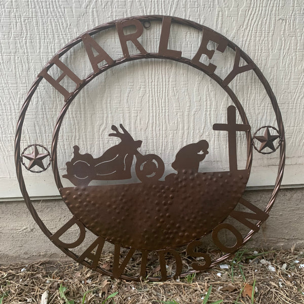 24",32" HARLEY DAVIDSON CUSTOM METAL VINTAGE CRAFT SIGN WESTERN HOME DECOR RUSTIC BRONZE HANDMADE