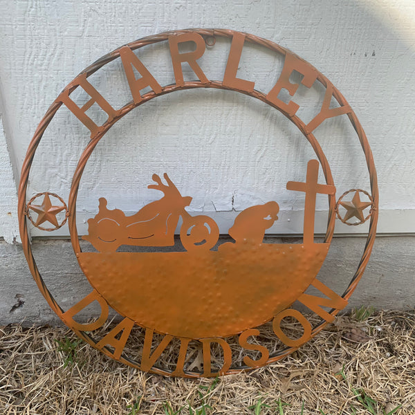 24",32" HARLEY DAVIDSON ORANGE CUSTOM METAL VINTAGE CRAFT SIGN WESTERN HOME DECOR HANDMADE