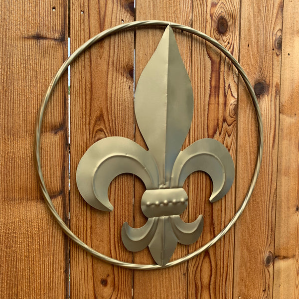 24" GOLD FLEUR DE LIS METAL SIGN WESTERN HOME DECOR HANDMADE NEW