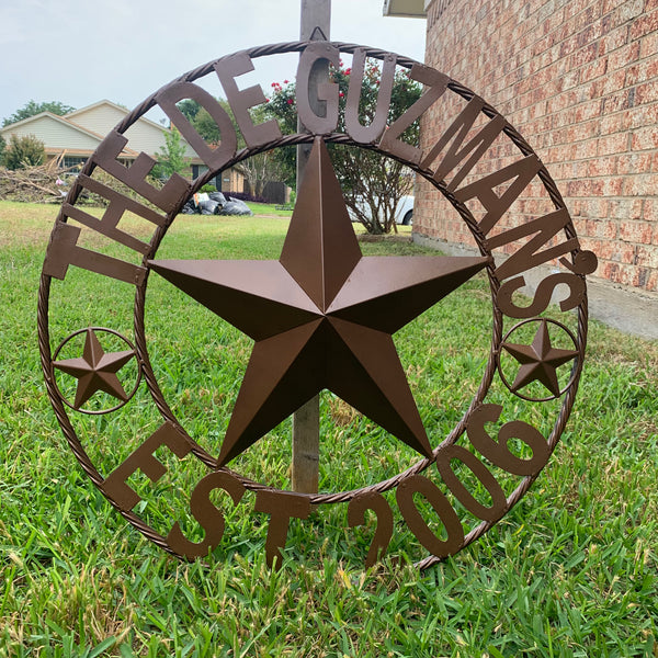 GUZMAN STYLE CUSTOM STAR NAME BARN METAL STAR 3d TWISTED ROPE RING WESTERN HOME DECOR RUSTIC  BRONZE HANDMADE 24",32",34",36",40",42",44",46",50"