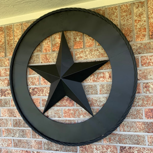 36" RUSTIC BLACK LONE STAR WIDE BAND RING TWISTED ROPE RING METAL STAR WALL ART WESTERN HOME DECOR HANDMADE NEW