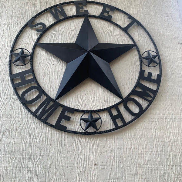 HOME SWEET HOME BARN STAR 24",32",36" RUSTIC BLACK METAL LONE STAR WESTERN HOME DECOR HANDMADE NEW #EH10549