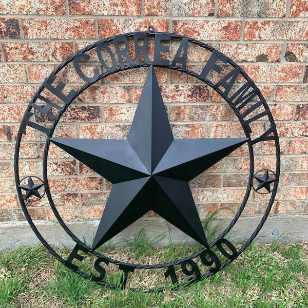 CORREA FAMILY STYLE CUSTOM FAMILY NAME STAR METAL BARN STAR ROPE RING WESTERN HOME DECOR RUSTIC HANDMADE 24",32",34",36",40",42",44",46",50"
