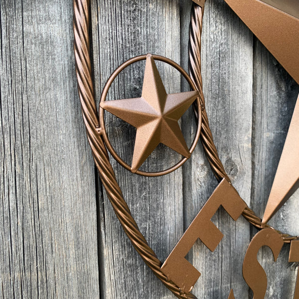 GUZMAN STYLE CUSTOM STAR NAME BARN METAL STAR 3d TWISTED ROPE RING WESTERN HOME DECOR RUSTIC  BRONZE HANDMADE 24",32",34",36",40",42",44",46",50"