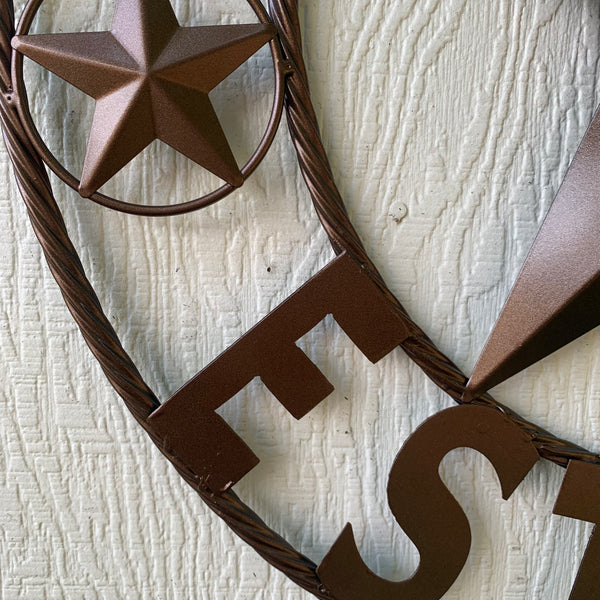 GUZMAN STYLE CUSTOM STAR NAME BARN METAL STAR 3d TWISTED ROPE RING WESTERN HOME DECOR RUSTIC  BRONZE HANDMADE 24",32",34",36",40",42",44",46",50"