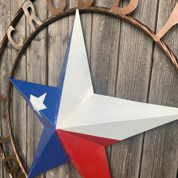 CROSBY LONESTAR STATE STYLE CUSTOM NAME STAR WITH TWISTED ROPE RING METAL WALL ART WESTERN HOME DECOR HANDMADE