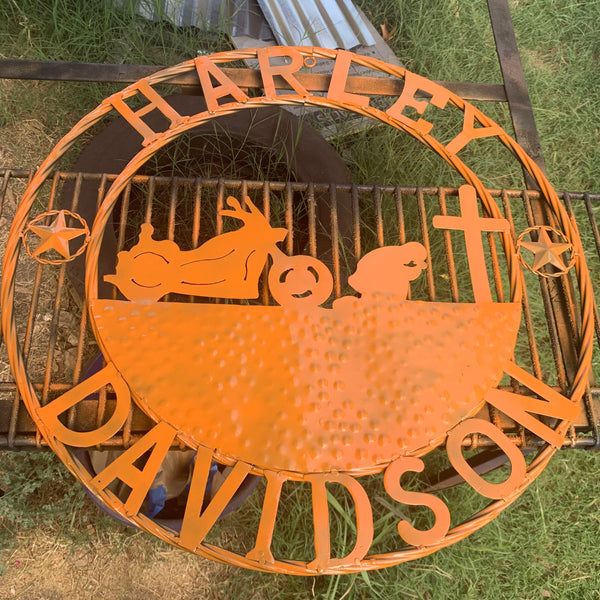 24",32" HARLEY DAVIDSON ORANGE CUSTOM METAL VINTAGE CRAFT SIGN WESTERN HOME DECOR HANDMADE