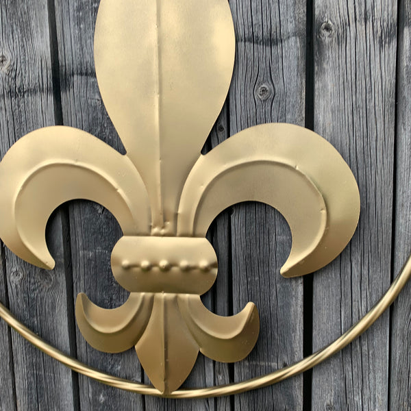 24" GOLD FLEUR DE LIS METAL SIGN WESTERN HOME DECOR HANDMADE NEW