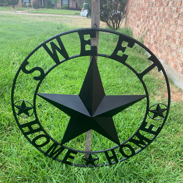 HOME SWEET HOME BARN STAR 24",32",36" RUSTIC BLACK METAL LONE STAR WESTERN HOME DECOR HANDMADE NEW #EH10549