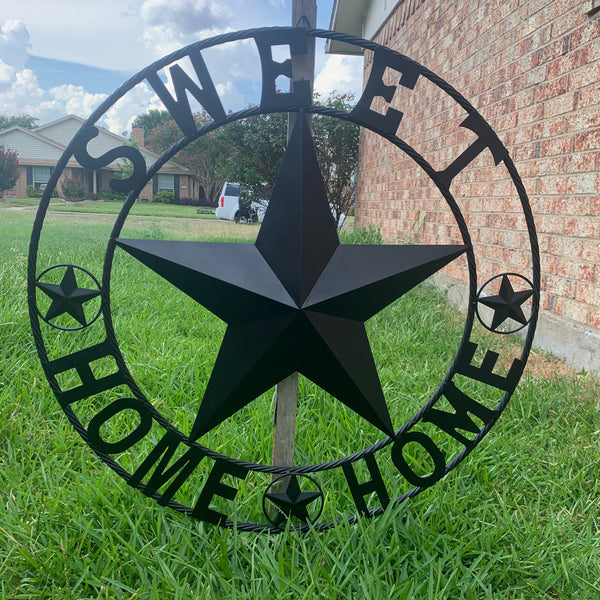 HOME SWEET HOME BARN STAR 24",32",36" RUSTIC BLACK METAL LONE STAR WESTERN HOME DECOR HANDMADE NEW #EH10549