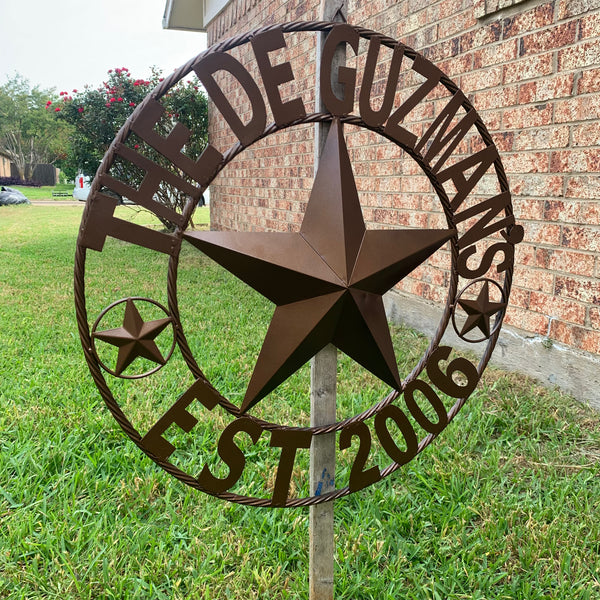 GUZMAN STYLE CUSTOM STAR NAME BARN METAL STAR 3d TWISTED ROPE RING WESTERN HOME DECOR RUSTIC  BRONZE HANDMADE 24",32",34",36",40",42",44",46",50"