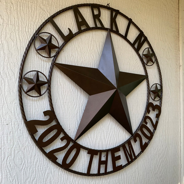 LARKIN STYLE CUSTOM STAR NAME BARN METAL STAR 3d TWISTED ROPE RING WESTERN HOME DECOR RUSTIC  BRONZE HANDMADE 24",32",34",36",40",42",44",46",50"