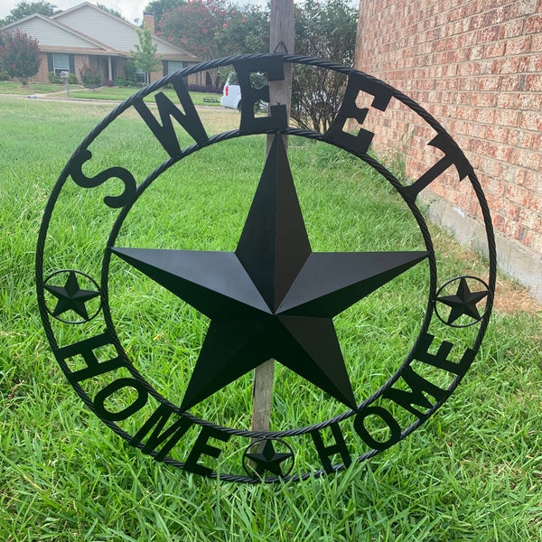 HOME SWEET HOME BARN STAR 24",32",36" RUSTIC BLACK METAL LONE STAR WESTERN HOME DECOR HANDMADE NEW #EH10549