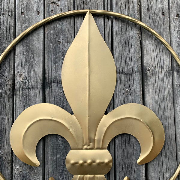 24" GOLD FLEUR DE LIS METAL SIGN WESTERN HOME DECOR HANDMADE NEW