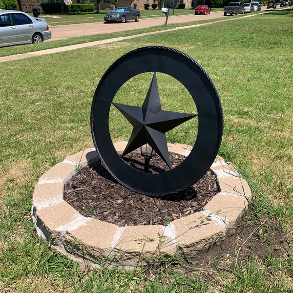 36" RUSTIC BLACK LONE STAR WIDE BAND RING TWISTED ROPE RING 3d METAL STAR WALL ART WESTERN HOME DECOR HANDMADE NEW #EH11879