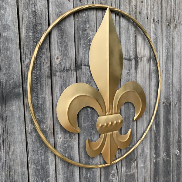 24" GOLD FLEUR DE LIS METAL SIGN WESTERN HOME DECOR HANDMADE NEW